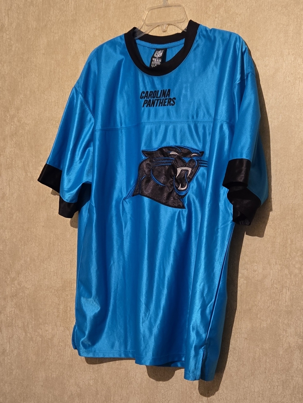 NFL Carolina Panthers Teal and Black Short-Sleeve Jersey Shirt